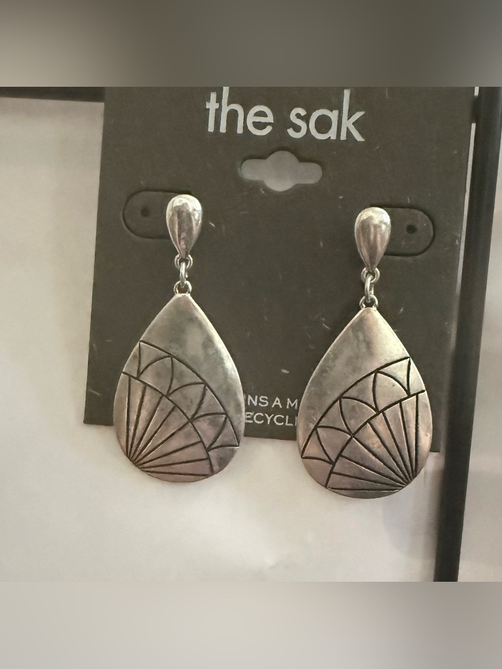The Sak Silver Tear Drop Statement Earrings ✨ Stamped Metal (Gun-Metal Gray)
